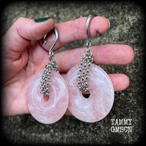 Rose quartz gauged earrings 