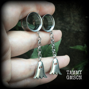 Ghost tunnel earrings-Halloween tunnel dangles