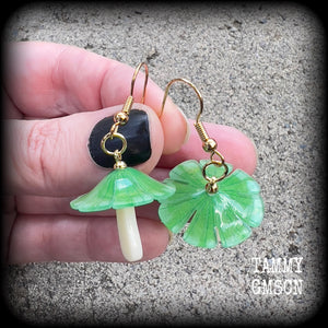 Green mushroom earrings-Alice in Wonderland earrings