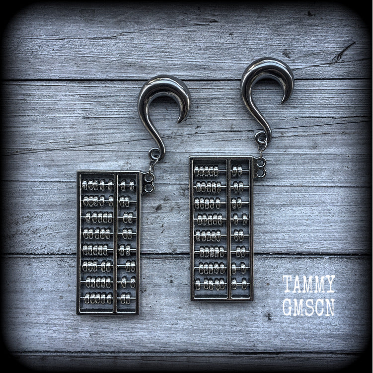 Abacus gauged earrings-Silver ear weights