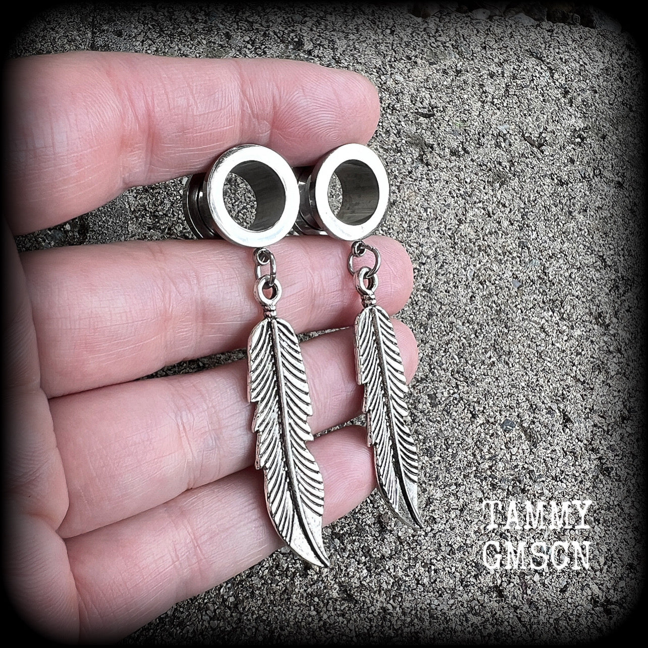 Feather tunnel earrings-Boho tunnels