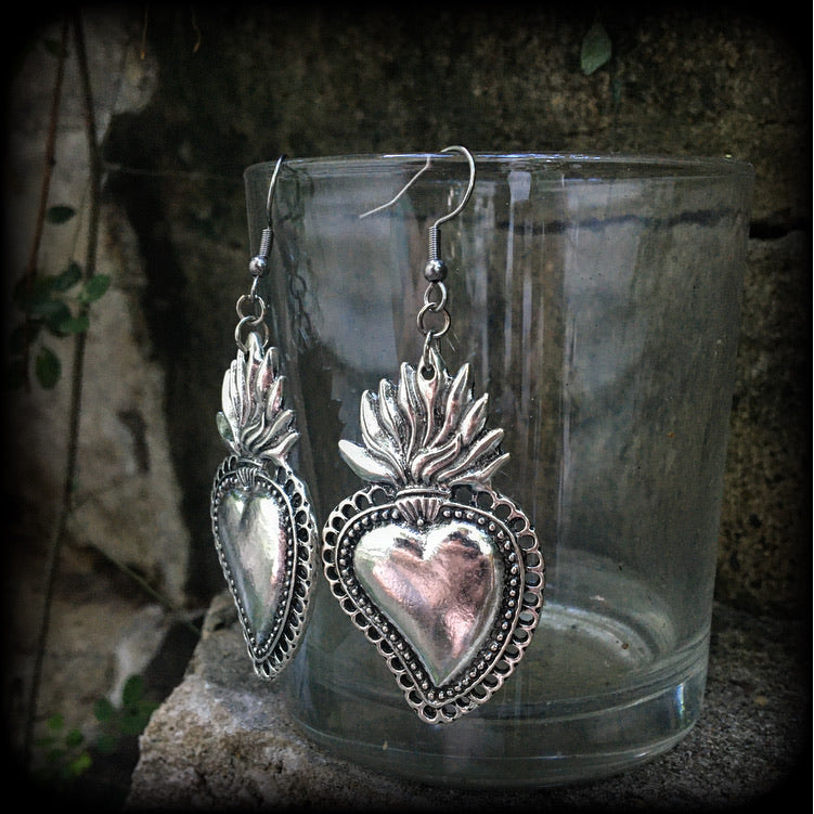 Sacred heart earrings-Milagros heart earrings