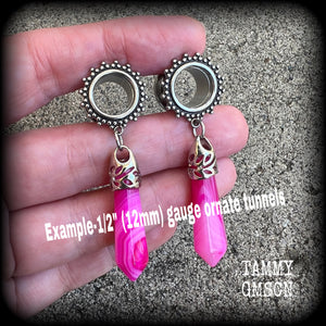 Pink agate boho tunnel dangles