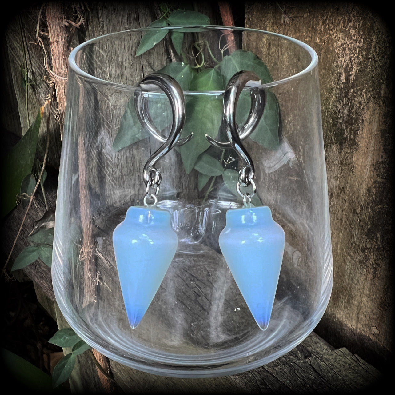 Opalite gauged earrings-Gemstone earrings