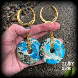 Turquoise ocean jasper ear weights-Gauged earrings