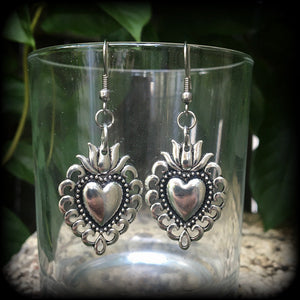 Sacred heart earrings-Milagros heart earrings