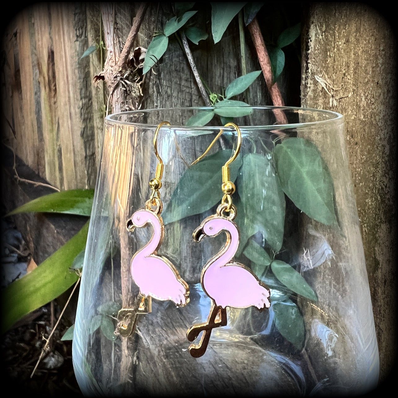 Pink flamingo earrings-Bird earrings