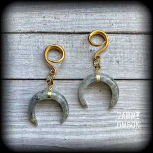 Labradorite crescent moon gauged earrings