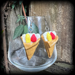 Crepes earrings Crepe earrings Dessert earrings Ice Cream earrings Ice cream jewelry Body jewelry Food earrings Pierced ears Stretched lobes Cake earrings Biscuit earrings Pastries earrings Food jewellery Novelty earrings Kitsch earrings 