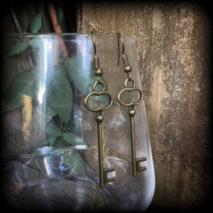 Antique bronze key earrings