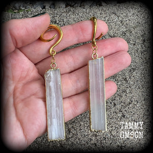 Selenite gauged earrings