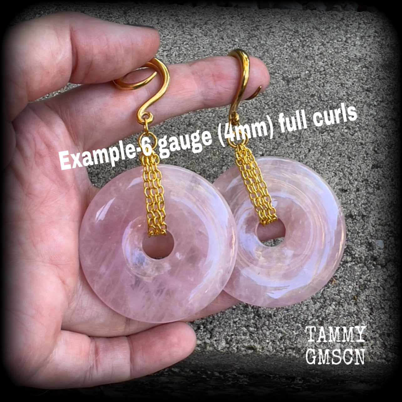 Rose quartz gauged earrings-Gemstone ear weights