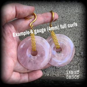 Rose quartz gauged earrings-Gemstone ear weights