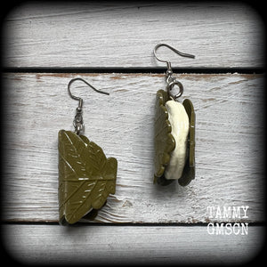 Kashiwa Mochi earrings Japanese food earrings Dessert earrings Red bean cake earrings Oak leaf earrings Sakura Cake earrings Candy earrings