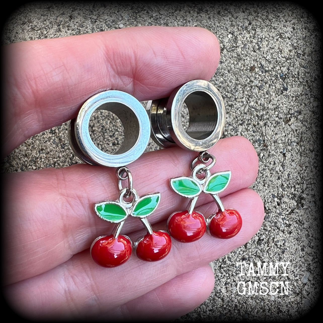 Cherry tunnel earrings-Rockabilly earrings