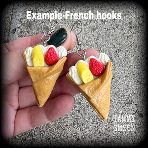 Crepes earrings Crepe earrings Dessert earrings Ice Cream earrings Ice cream jewelry Body jewelry Food earrings Pierced ears Stretched lobes Cake earrings Biscuit earrings Pastries earrings Food jewellery Novelty earrings Kitsch earrings 