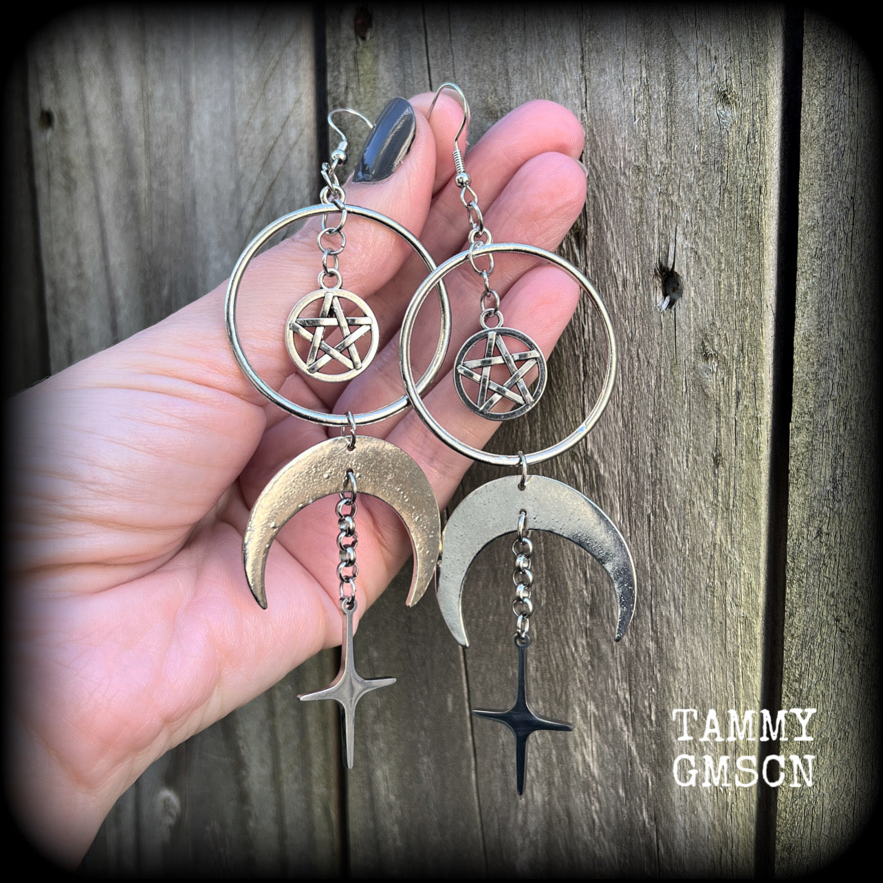 Crescent moon and pentagram earrings-MCM earrings