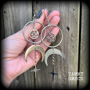 Crescent moon and pentagram earrings-MCM earrings