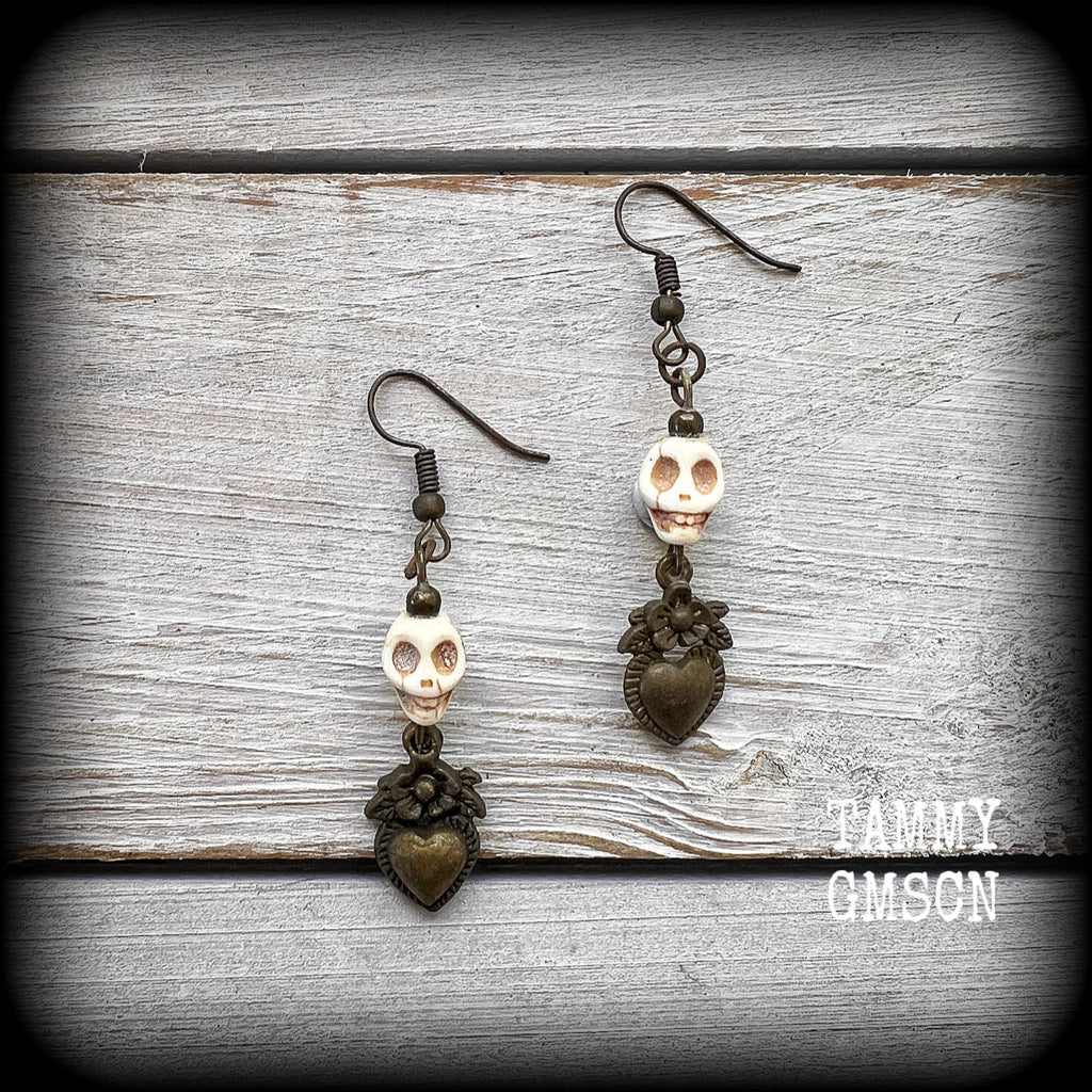 Sacred heart and skull earrings-Erzulie earrings