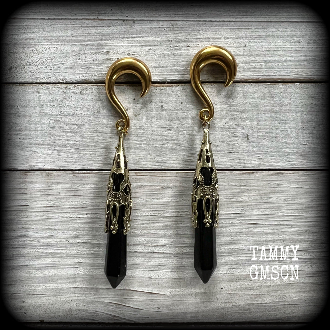 Black obsidian ear weights