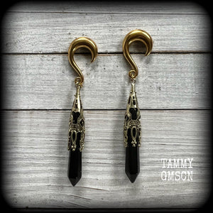 Black obsidian ear weights