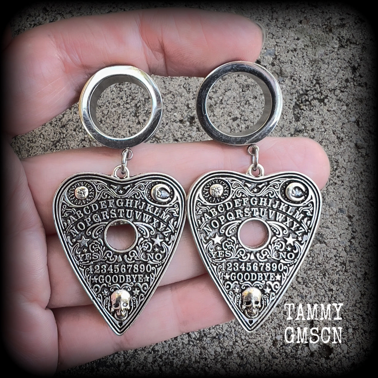 Ouija board planchette tunnel earrings
