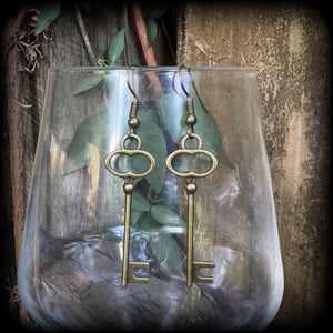 Antique bronze key earrings