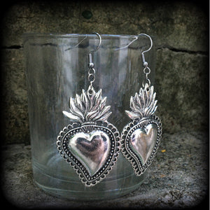 Sacred heart earrings-Milagros heart earrings