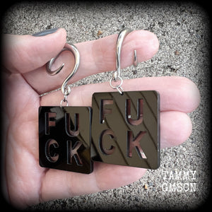 Fuck earrings Swear word jewelry Game tile Board games Earrings Ear jewelry Jewelry Punk grrl Punk earrings Punk jewelry Riot girl Riot grrl Punk fashion Offensive Secret santa Christmas gifts Kriss Kringle 4mm 6mm 8mm 10mm 12mm 14mm 16mm 19mm 22mm