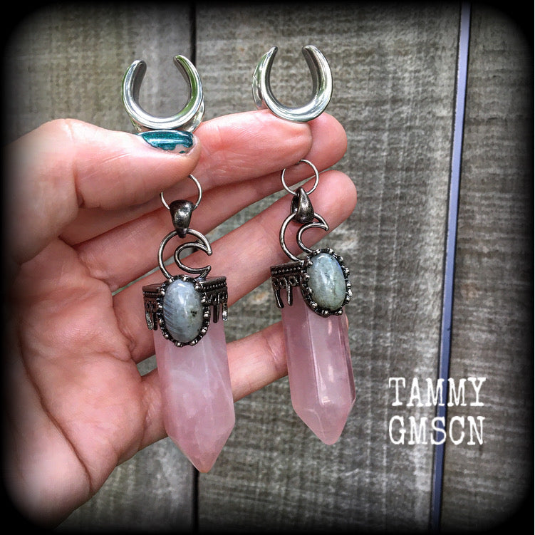 Labradorite ear weights Rose Quartz ear weights Labradorite gauged earrings 5/8” ear weights Body jewelry Gemstone ear weights 6g 2g 0g 00g 1/2” 9/16” 3/4” 7/8” 1” 1.10' 1.18" Ear gauges Stretched ears Stretched lobes Gauged ears Earrings for stretching