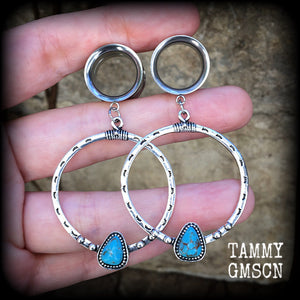 Turquoise tunnel earrings Turquoise earrings Tunnel hoops Boho tunnel dangles gauged earrings Ear guages Stretched lobes -2 gauge/6mm 
-0 gauge/8mm 
-00 gauge/10mm 
-1/2" gauge/12mm 
-9/16" gauge/14mm 
-5/8" gauge/16mm 
-3/4" gauge/19mm
-7/8" gauge/22mm
-1" gauge/25mm