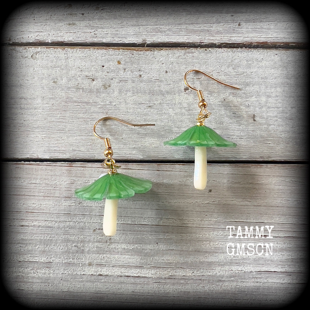 Green mushroom earrings-Alice in Wonderland earrings