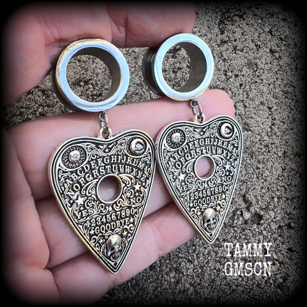 Ouija board planchette tunnel earrings