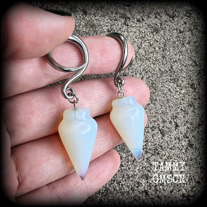 Opalite gauged earrings-Gemstone earrings