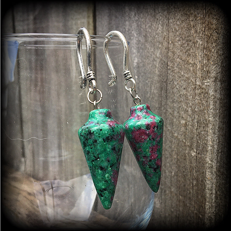 Ruby in Fuchsite tunnel earrings 