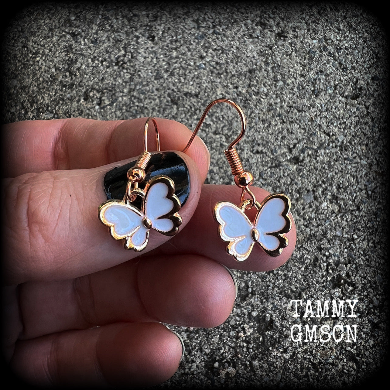 White butterfly earrings