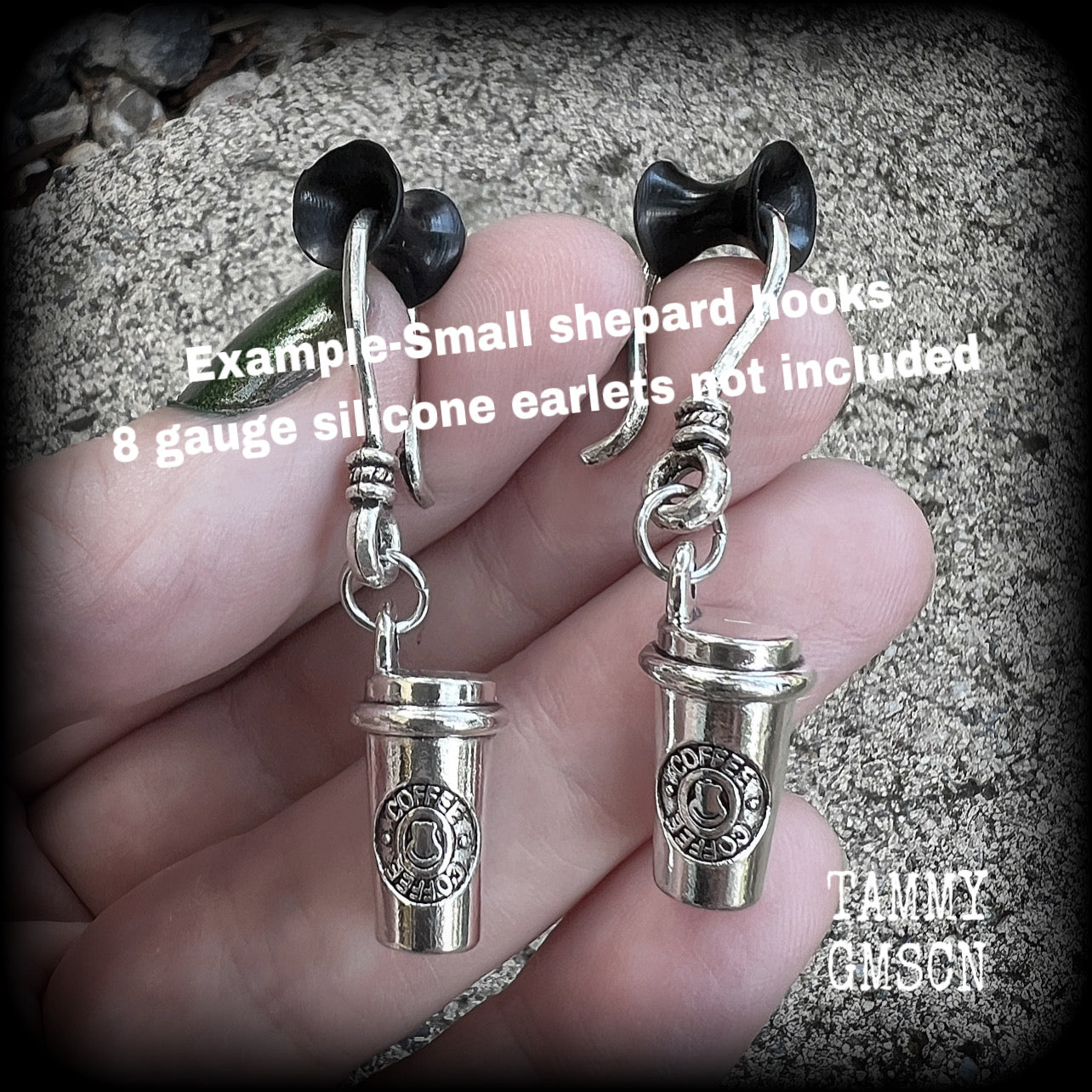 Coffee cup earrings Coffee earrings Thermos flask 4mm earrings Tunnel dangles 6 gauge tunnel earrings Ear hangers Body jewelry Body jewellery Stretched lobes Stretched ears