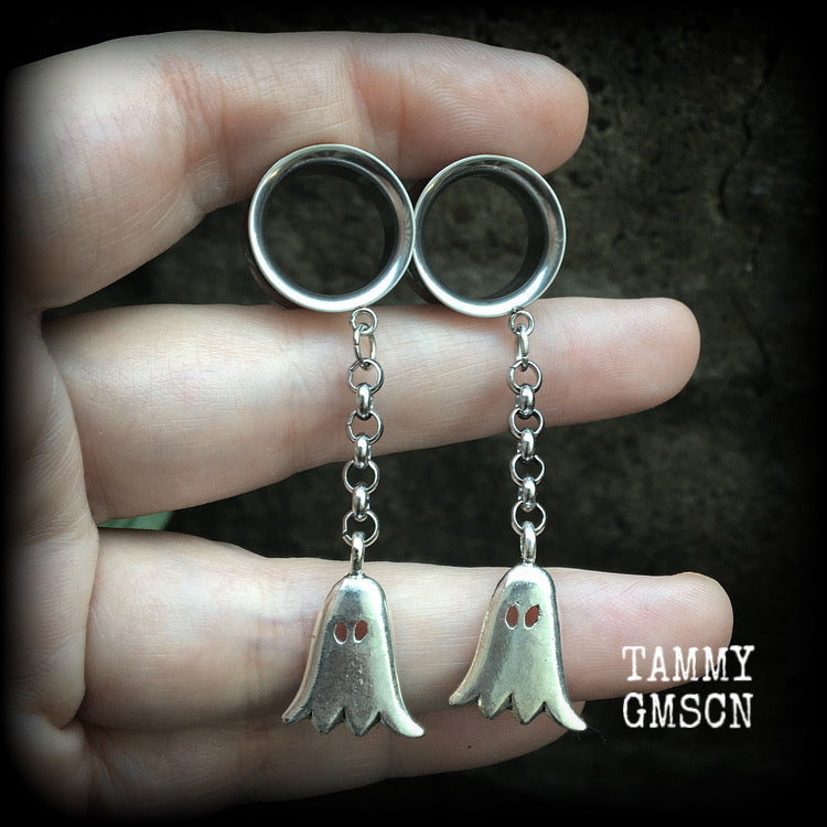 Ghost tunnel earrings-Halloween tunnel dangles