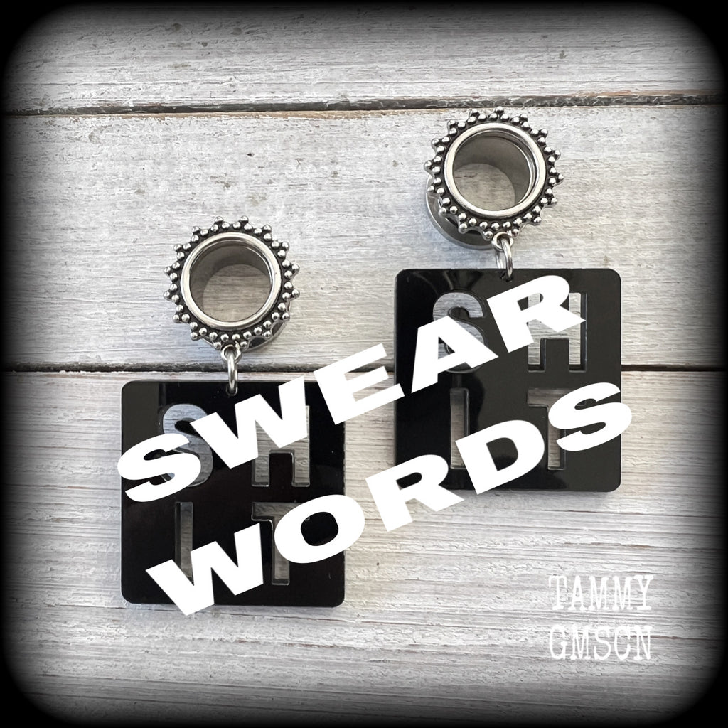 Swear word-Cuss word tunnel earrings