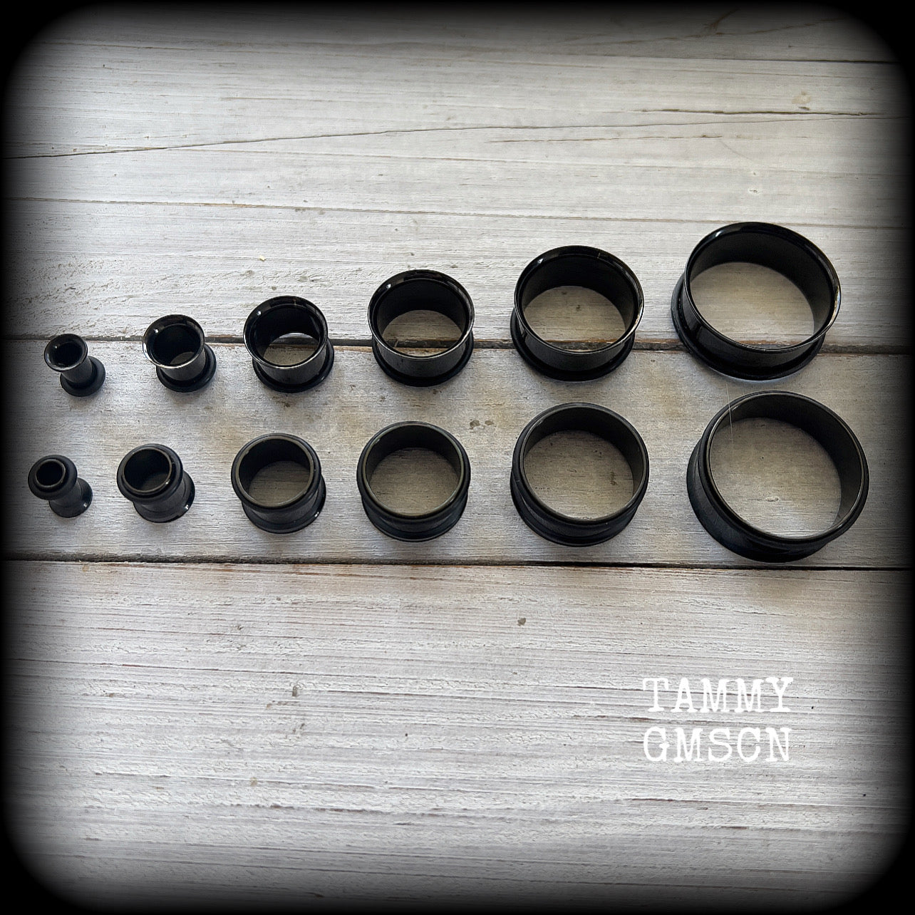 -4mm-6 gauge tunnels
-5mm-4 gauge tunnels
-6mm-2 gauge tunnels
-8mm-0 gauge tunnels
-10mm-00 gauge tunnels
-12mm-1/2" tunnels
-14mm-9/16" tunnels
-16mm-5/8" tunnels
-18mm-11/16" tunnels
-20mm-13/16" tunnels
-22mm-7/8" tunnels
-25mm-1" tunnels