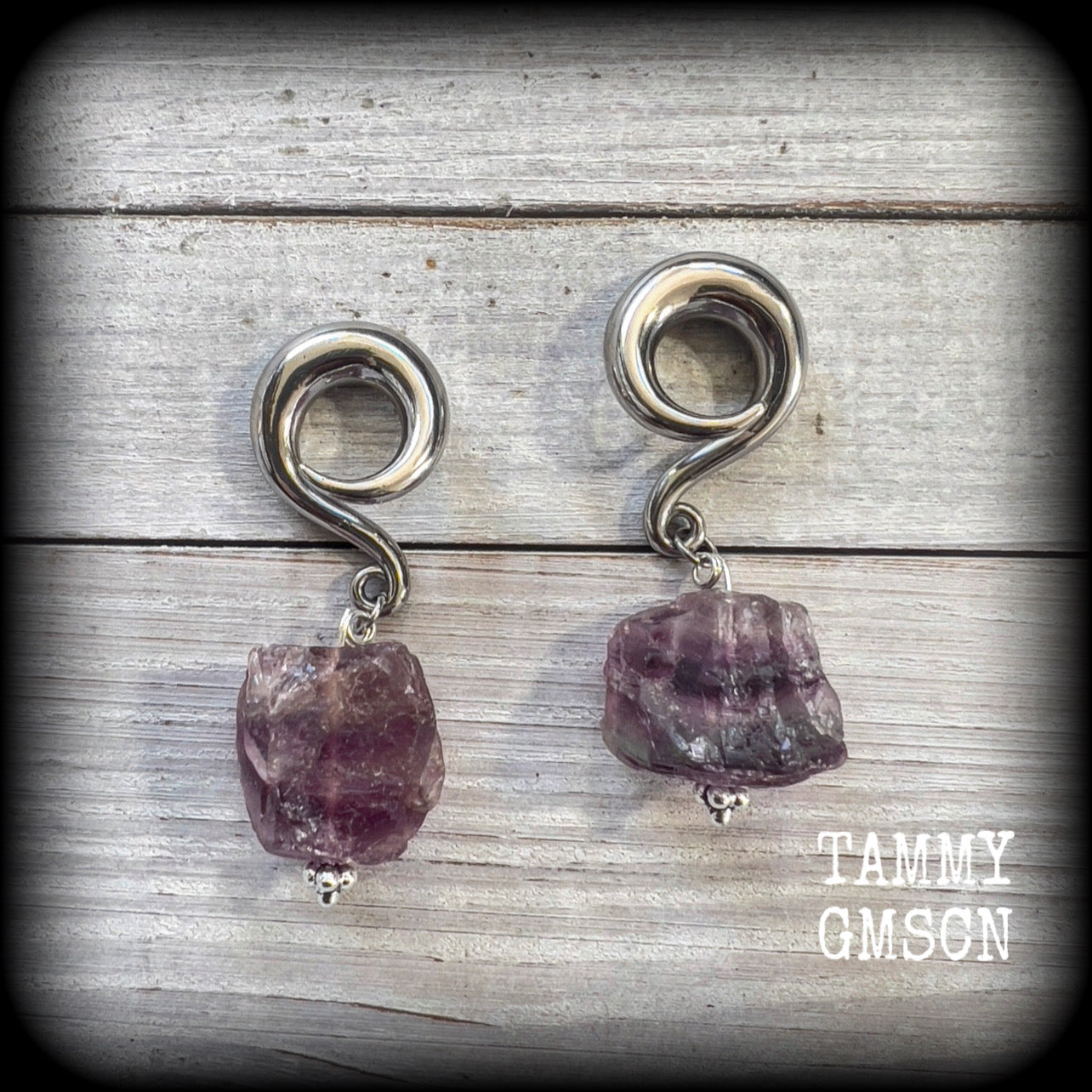 Raw fluorite gauged earrings