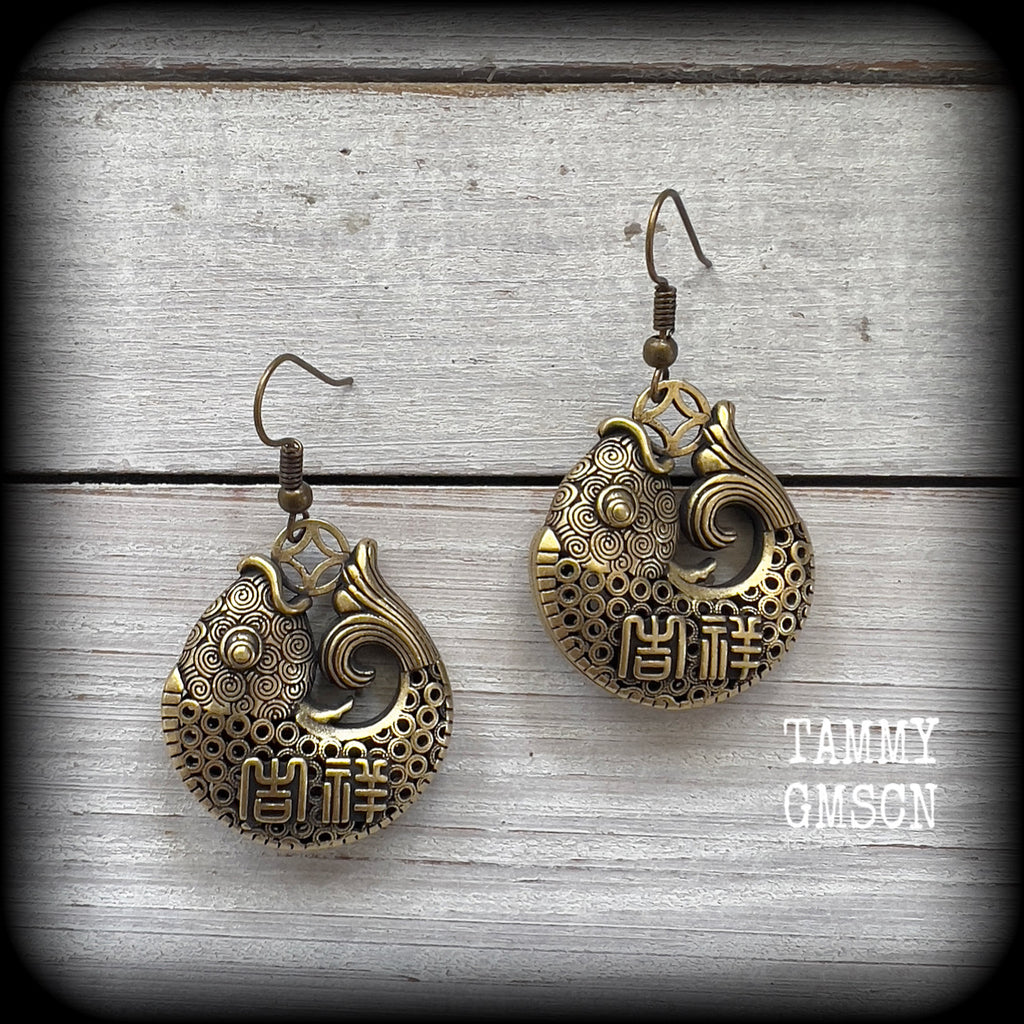 Brass lucky fish earrings