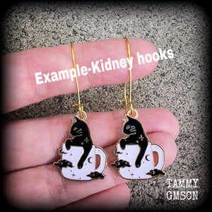 Black cat and coffee cup earrings