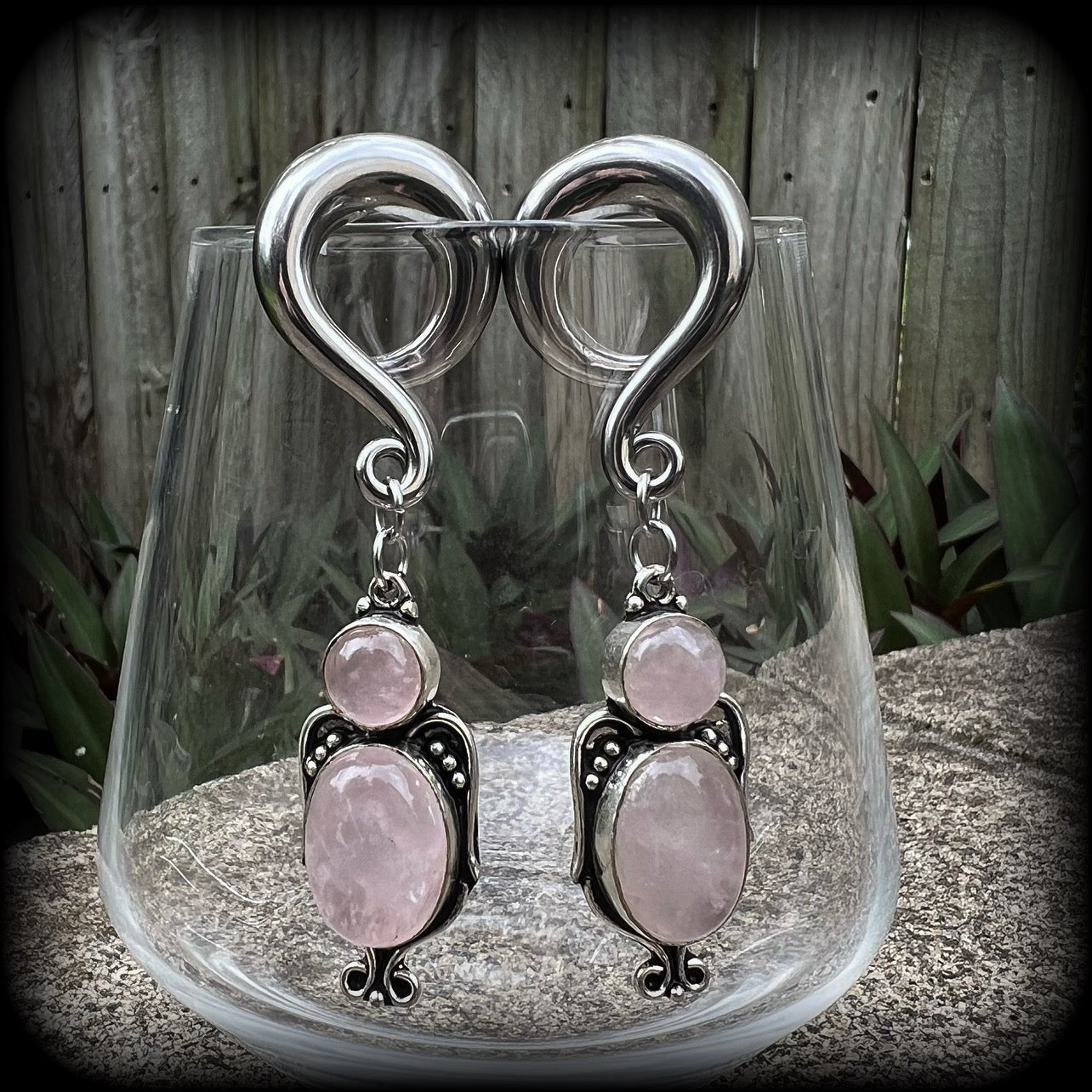 Rose quartz ear weights