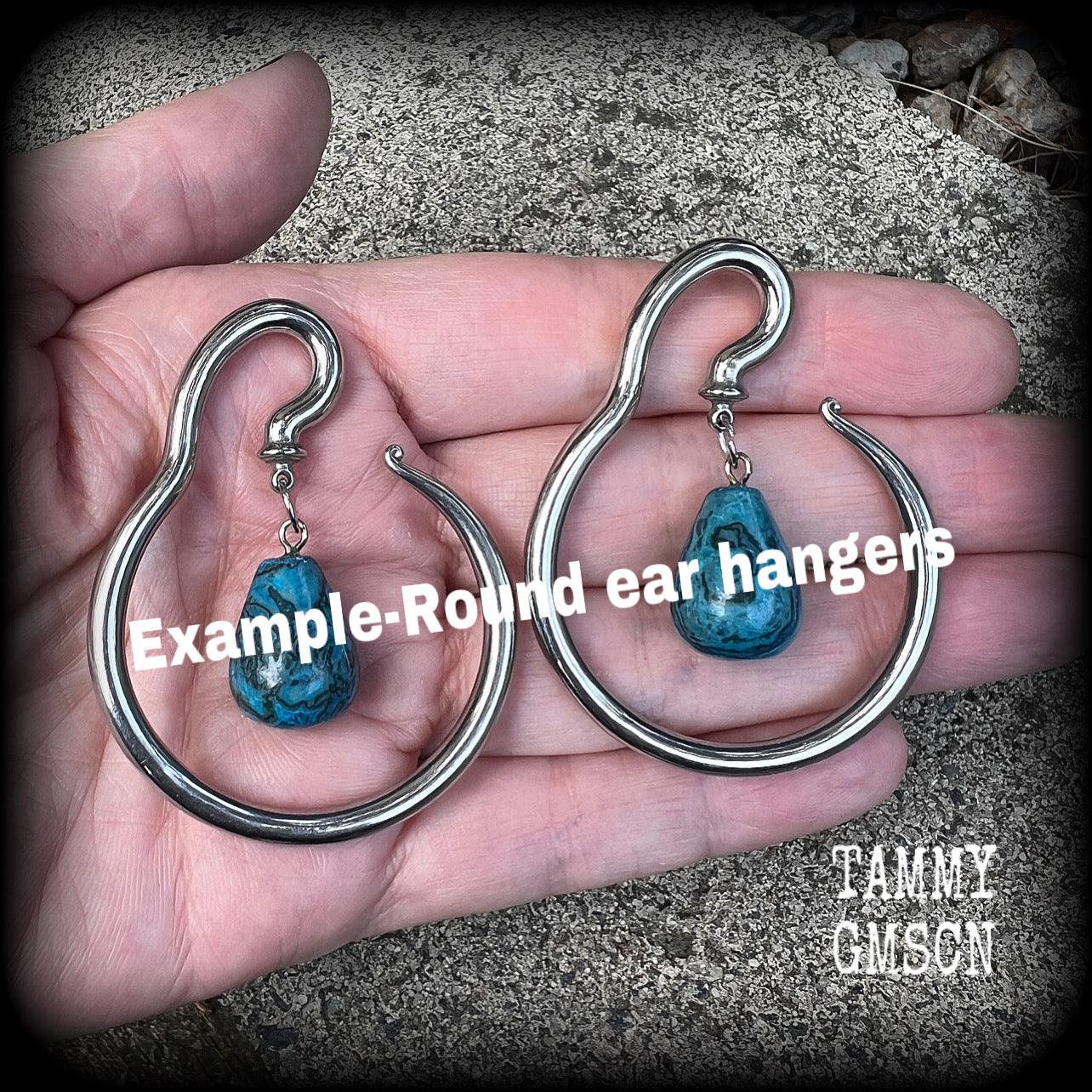 Blue lace agate ear hangers-Round hangers