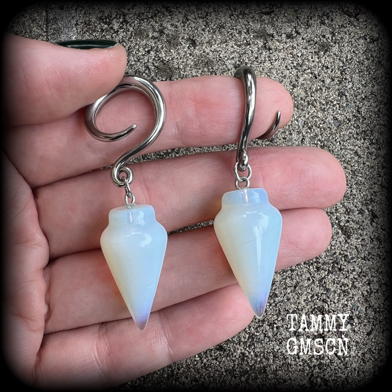 Opalite gauged earrings-Gemstone earrings