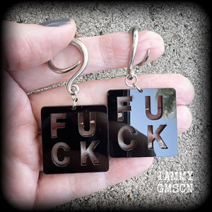 Fuck earrings Swear word jewelry Game tile Board games Earrings Ear jewelry Jewelry Punk grrl Punk earrings Punk jewelry Riot girl Riot grrl Punk fashion Offensive Secret santa Christmas gifts Kriss Kringle 4mm 6mm 8mm 10mm 12mm 14mm 16mm 19mm 22mm