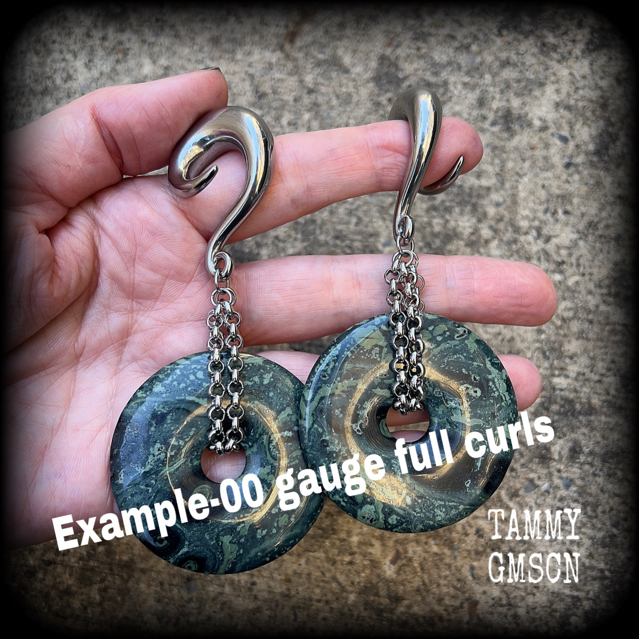 Kambaba jasper gauged earrings-Fossil ear weights