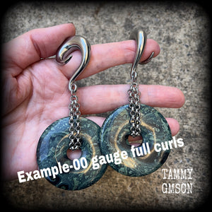 Kambaba jasper gauged earrings-Fossil ear weights