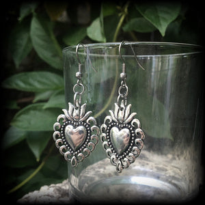 Sacred heart earrings-Milagros heart earrings